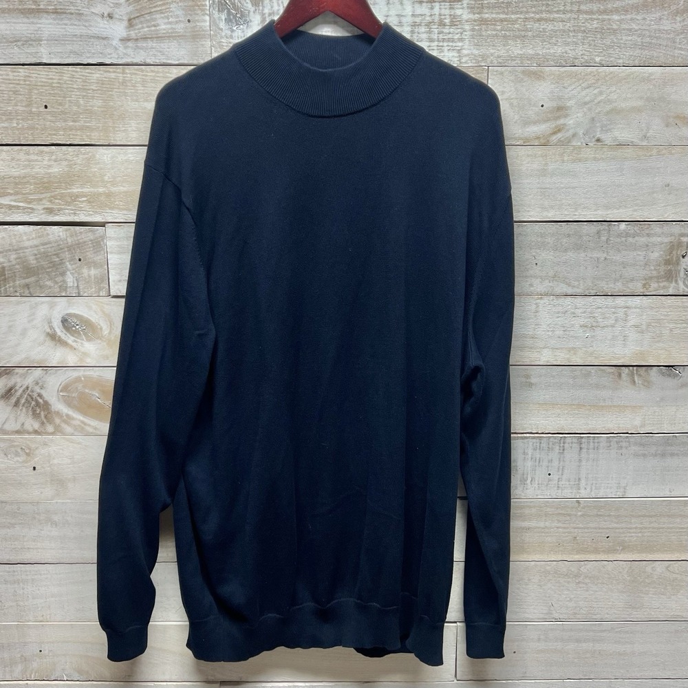 Jos‎ A Bank Traveler Sweater Mens 2X Blue Mock Neck Long Sleeve Pima Cotton